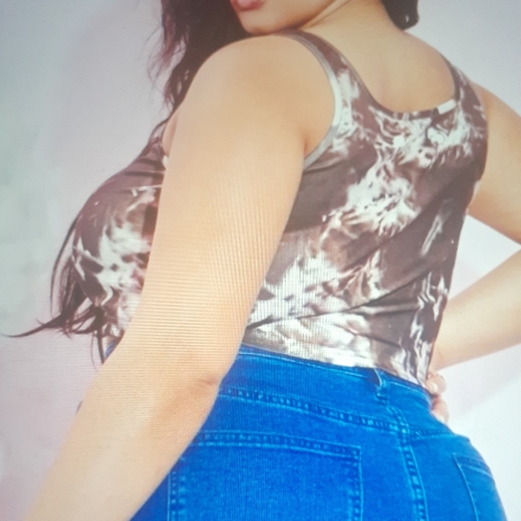 Shein curve plus tie dye brown white laced up crop tank top 4xl - Picture 2 of 3